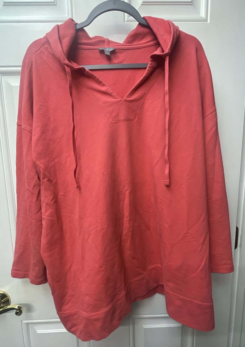 T by Talbots Hoodie Sweatshirt Size 2X Coral Pink V-Neck Cotton Blend